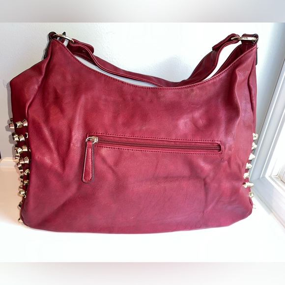 CHARMING CHARLIE SHOULDER HOBO BAG in BURGUNDY FAUX LEATHER W/ STUDS & WALLET - Picture 3 of 7